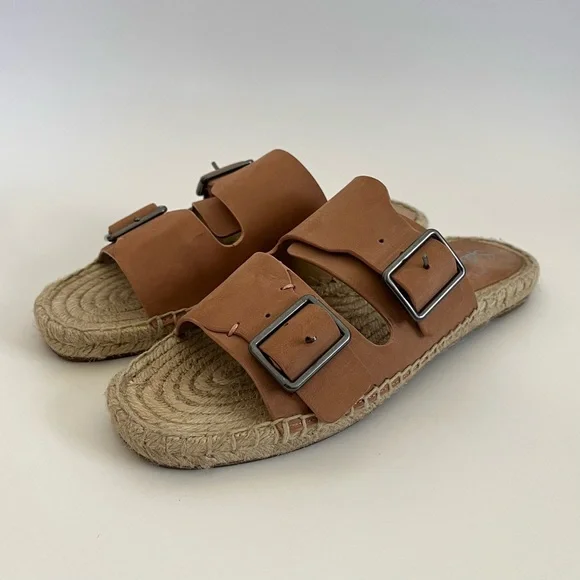 Splendid Blake Buckle Strap Leather Espadrille Slip On Sandals Anthropologie 8.5 - Picture 5 of 10